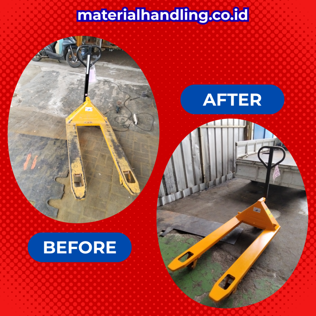Perbandingan before after service hand lift Jakarta yang menunjukkn peningkatan performa setelah proses service menyeluruh.