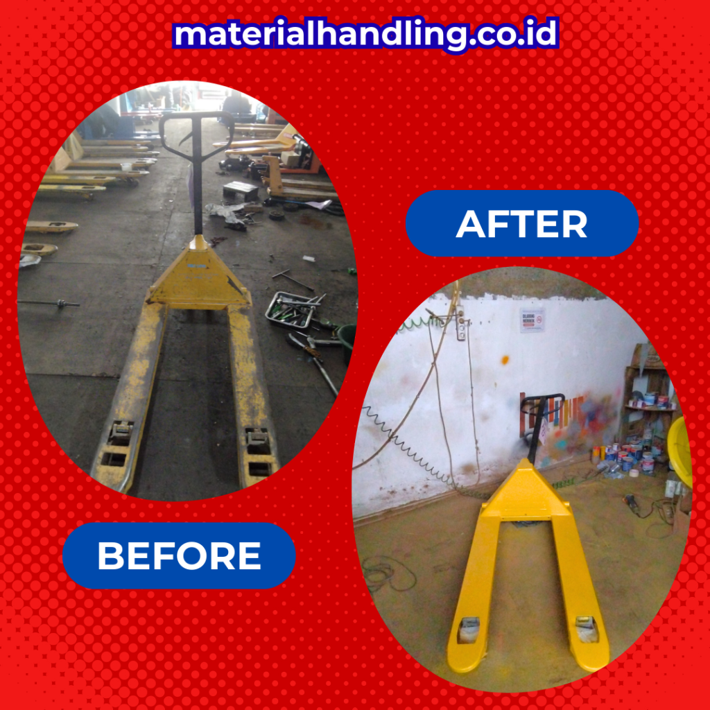 Before after service hand lift Jakarta menunjukkan perubahan kondisi uit setelah di tangani teknisi berpengalaman