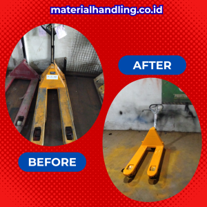 Berikut adalah dokumentasi sebelum dan sesudah pengerjaan service hand pallet Surabaya terdekat.